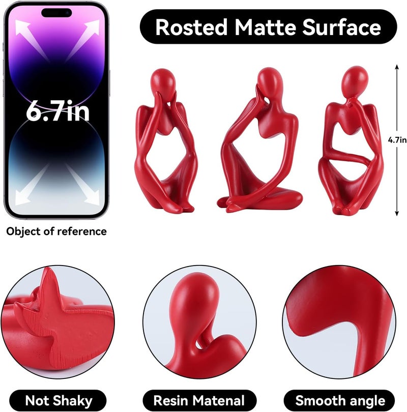 BrownLove 3pcs Red Human Body Abstract Art Decoration, Modern Art Resin Statue Room Office Shelf Bookcase Decoration - Image 5